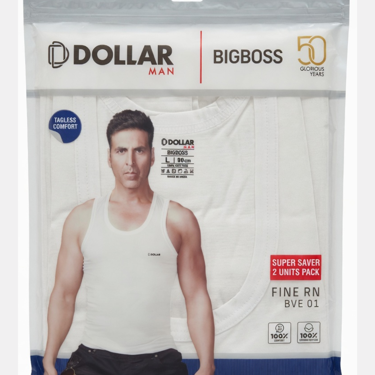 15 Dollar Bigboss Mens White Vest (Pack Of 2) - Image 1
