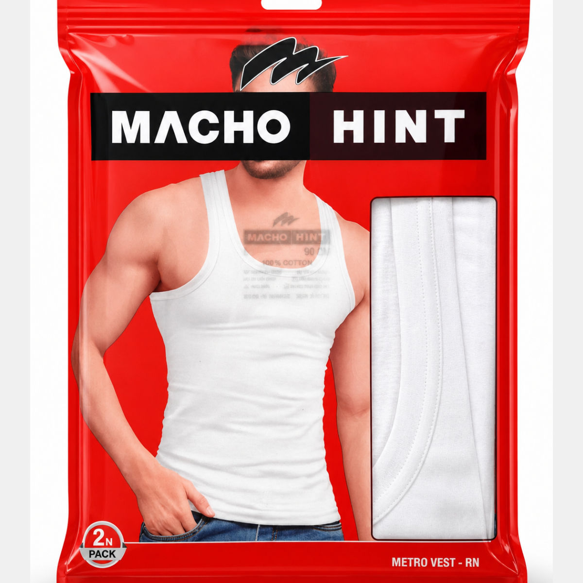 30 Macho Hint Plain White Vest For Mens (Pack Of 2) - Image 1