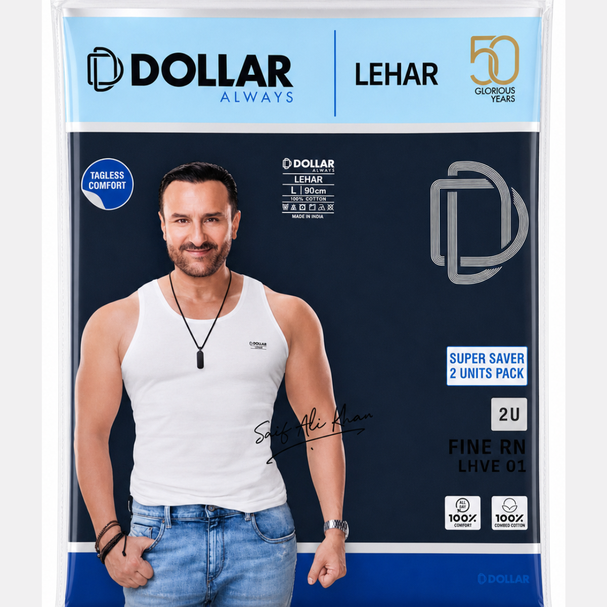 36 Dollar Lehar Color Vest For Mens (Pack Of 2) - Image 1