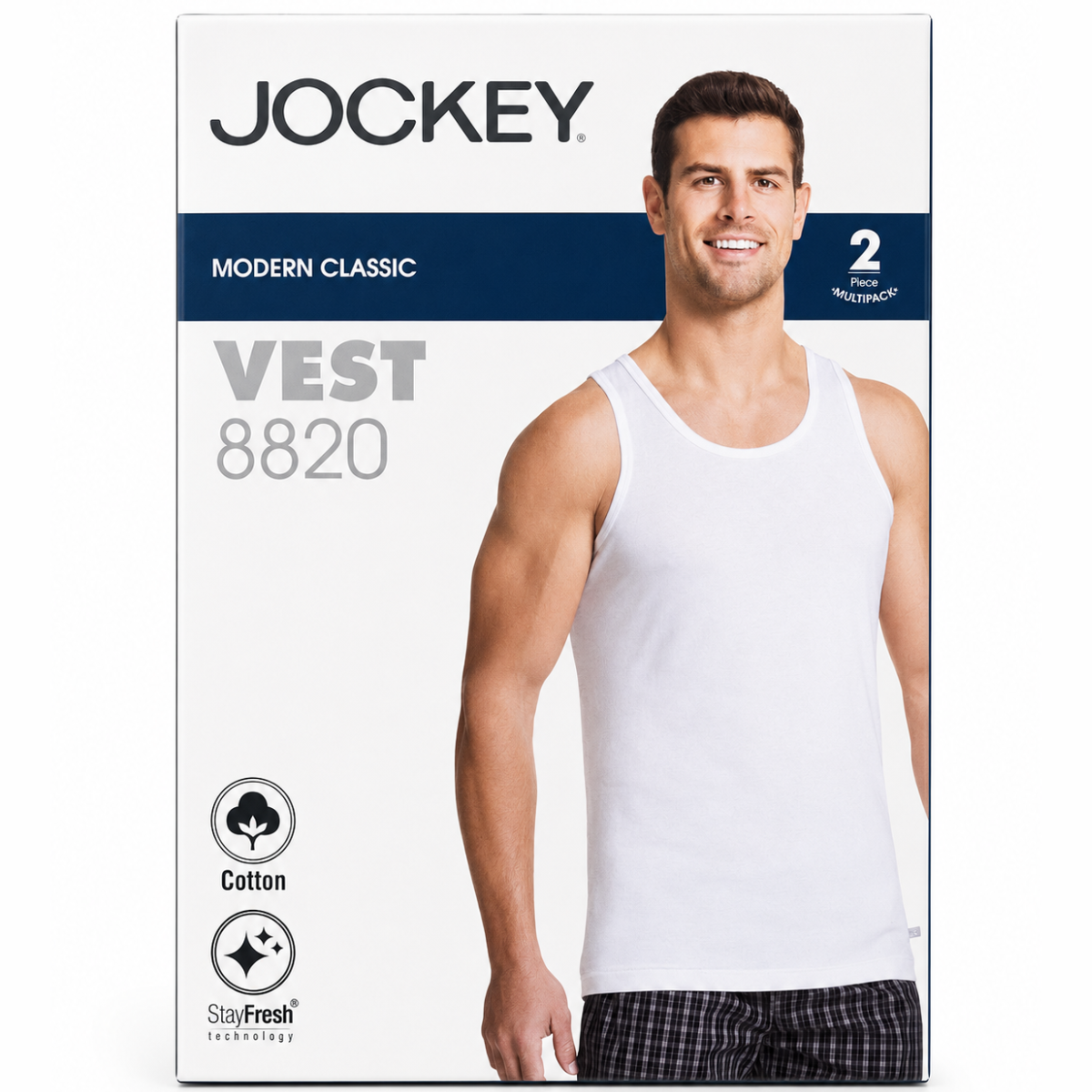 387 Jockey Mens White Vest #8820 (Pack Of 2) - Image 1