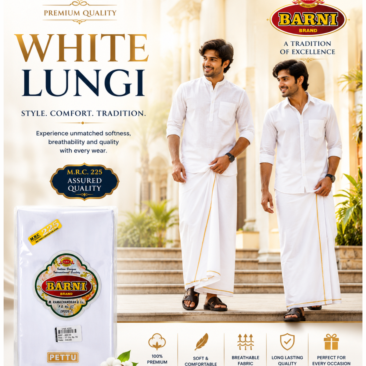 400 Lungi Plain White - Image 1