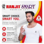 Ranjit Smart Mens Plain white RNS Vest (Pack Of 2)